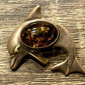 Dolphin Pin with stone “vintage”